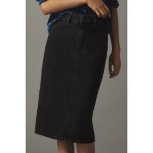 Paige Siren Denim Midi Skirt Black Pitch Dark Back Slit Size 24